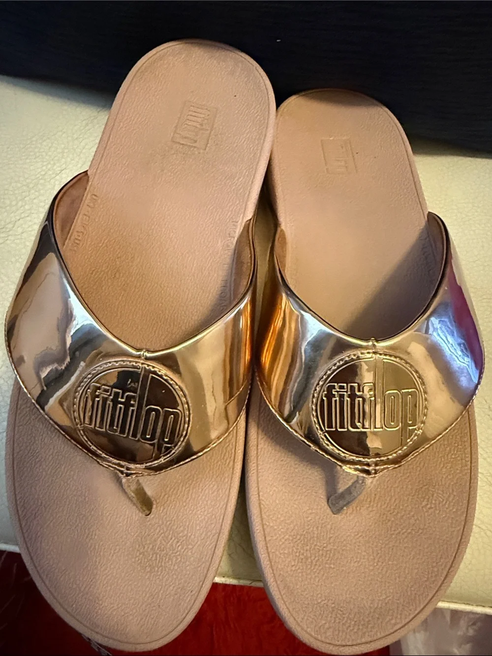 Fitflop Women's Metallic Rose Gold Slide Sandals - Picture 2 of 13